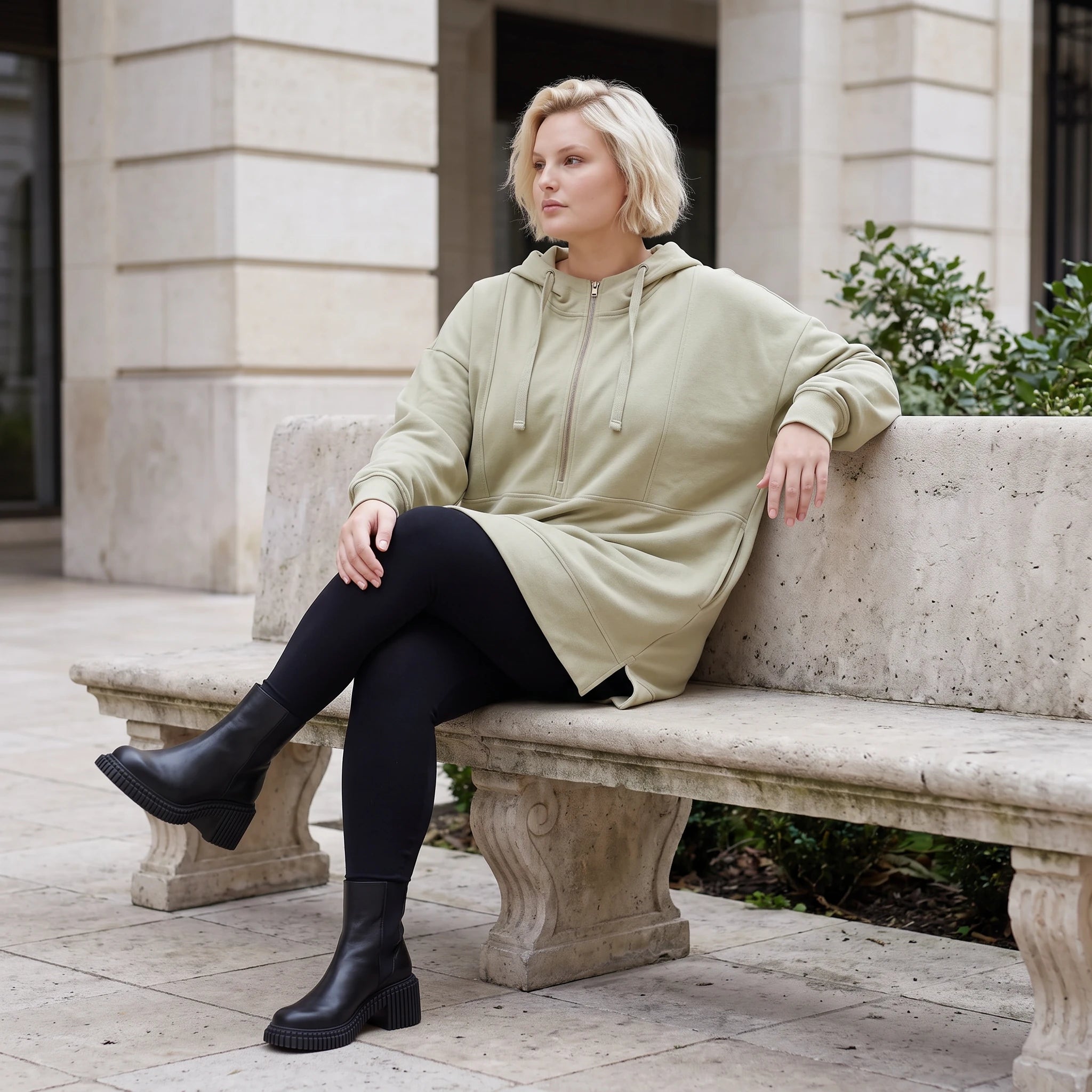 Damen Hoody Lagenlook Baumwolle Beige, gerade Form, Reißverschluss, Oversize große Größen – Rafay
