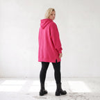 Damen Hoody Lagenlook Baumwolle Pink, gerader Schnitt, Reißverschluss, Oversize große Größen – Rafay