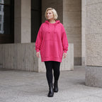 Damen Hoody Lagenlook Baumwolle Pink, gerader Schnitt, Reißverschluss, Oversize große Größen – Rafay