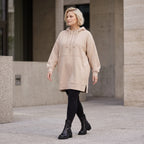 Damen Hoody Lagenlook Baumwolle Beige, gerader Schnitt, Kapuze, Oversize große Größen – Rafay