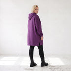 Damen Hoody Lagenlook Baumwolle Lila, gerader Schnitt, Reißverschluss, Oversize große Größen – Rafay