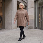 Damen Hoody Lagenlook Baumwolle Braun, gerader Schnitt, Reißverschluss, Oversize große Größen – Rafay