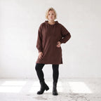 Damen Hoody Lagenlook Baumwolle Braun, gerader Schnitt, Reißverschluss, Oversize große Größen – Rafay