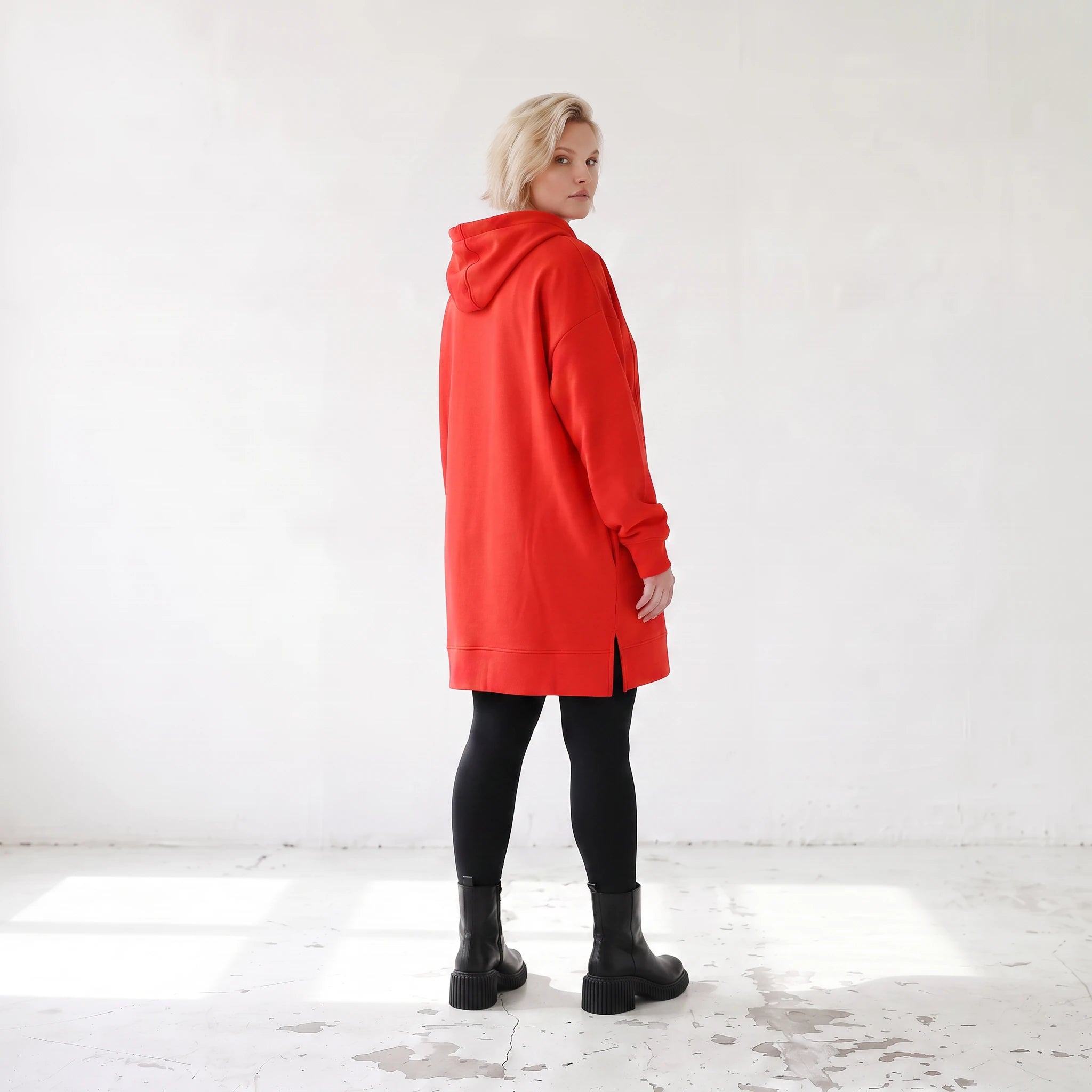 Damen Hoody Lagenlook Baumwolle Rot, gerader Schnitt, Reißverschluss, Oversize große Größen – Rafay