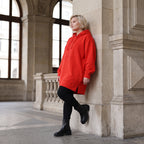 Damen Hoody Lagenlook Baumwolle Rot, gerader Schnitt, Reißverschluss, Oversize große Größen – Rafay