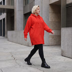 Damen Hoody Lagenlook Baumwolle Rot, gerader Schnitt, Reißverschluss, Oversize große Größen – Rafay