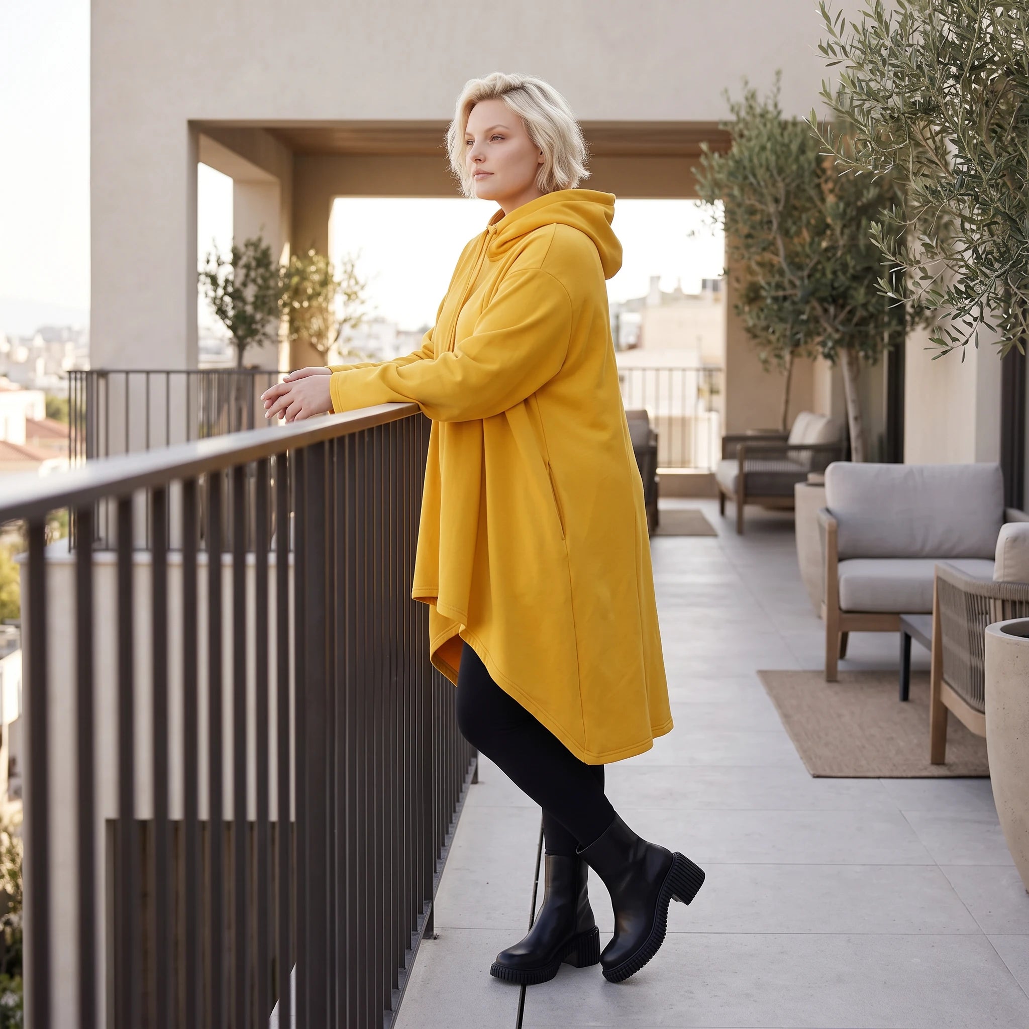 Damen Shirt Lagenlook Baumwolle Senfgelb, Vokuhila, Langarm, Daumenloch, Oversize große Größen – Rafay