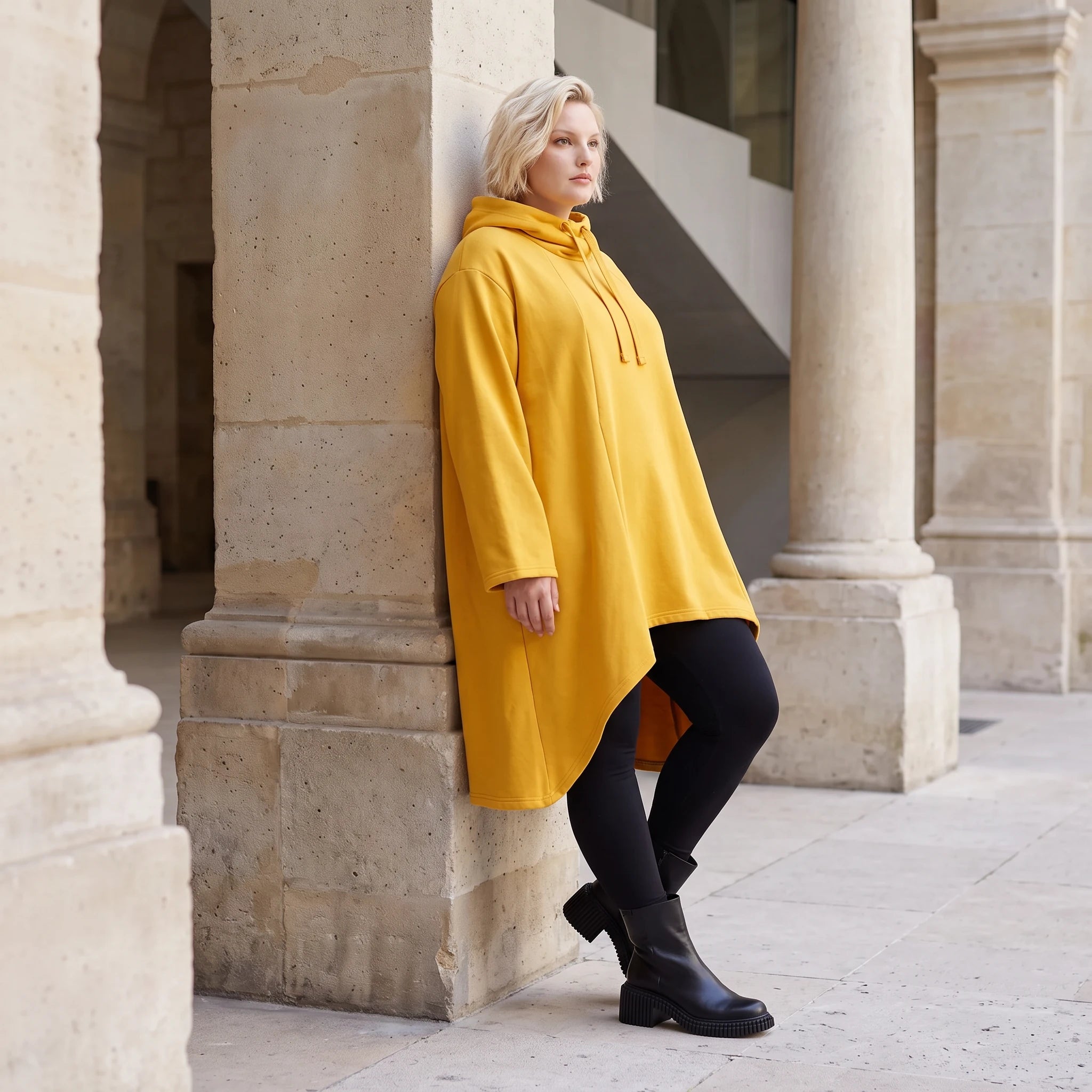 Damen Shirt Lagenlook Baumwolle Senfgelb, Vokuhila, Langarm, Daumenloch, Oversize große Größen – Rafay