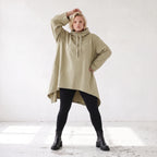 Damen Shirt Lagenlook Baumwolle Beige, Vokuhila, Langarm, Daumenloch, Oversize große Größen – Rafay