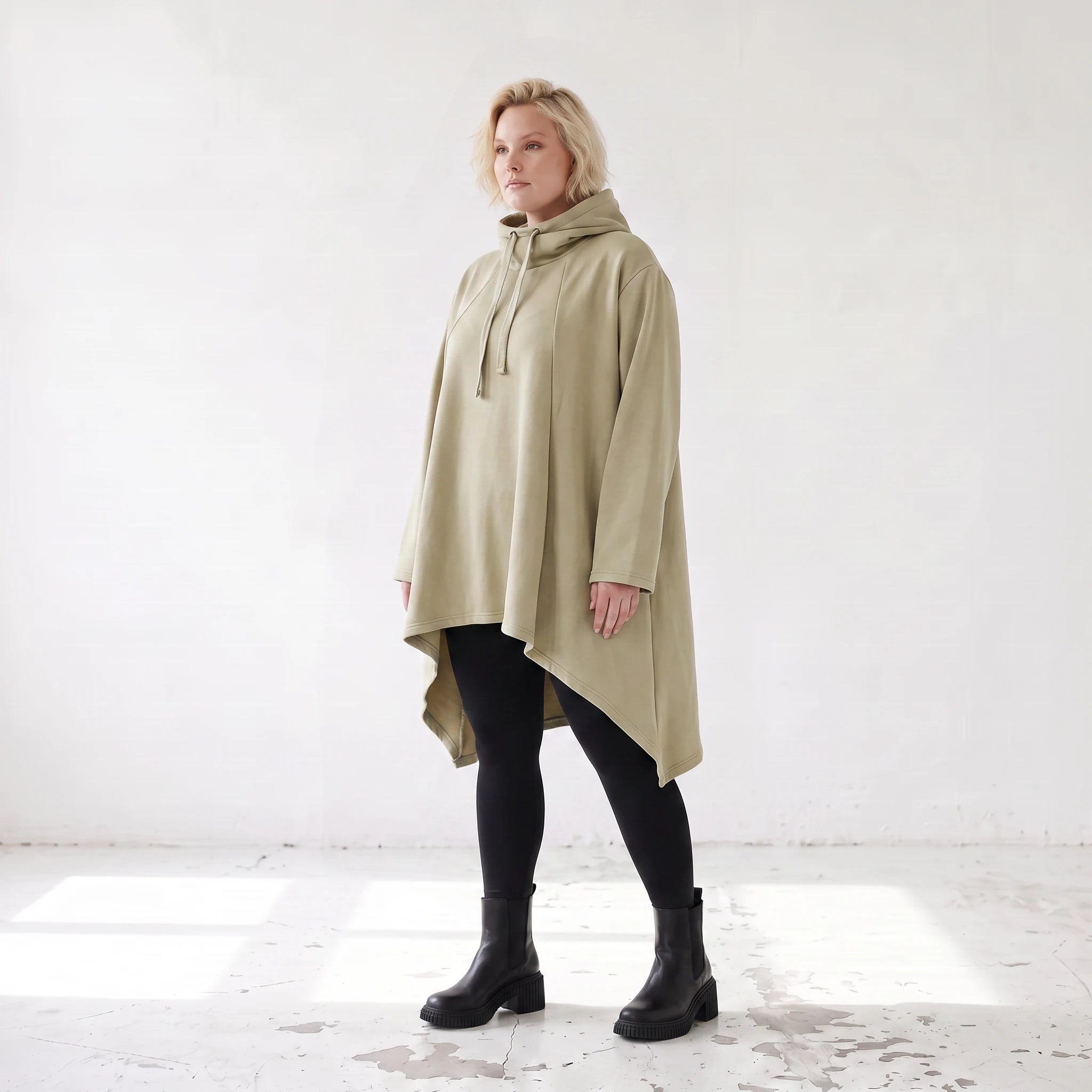 Damen Shirt Lagenlook Baumwolle Beige, Vokuhila, Langarm, Daumenloch, Oversize große Größen – Rafay