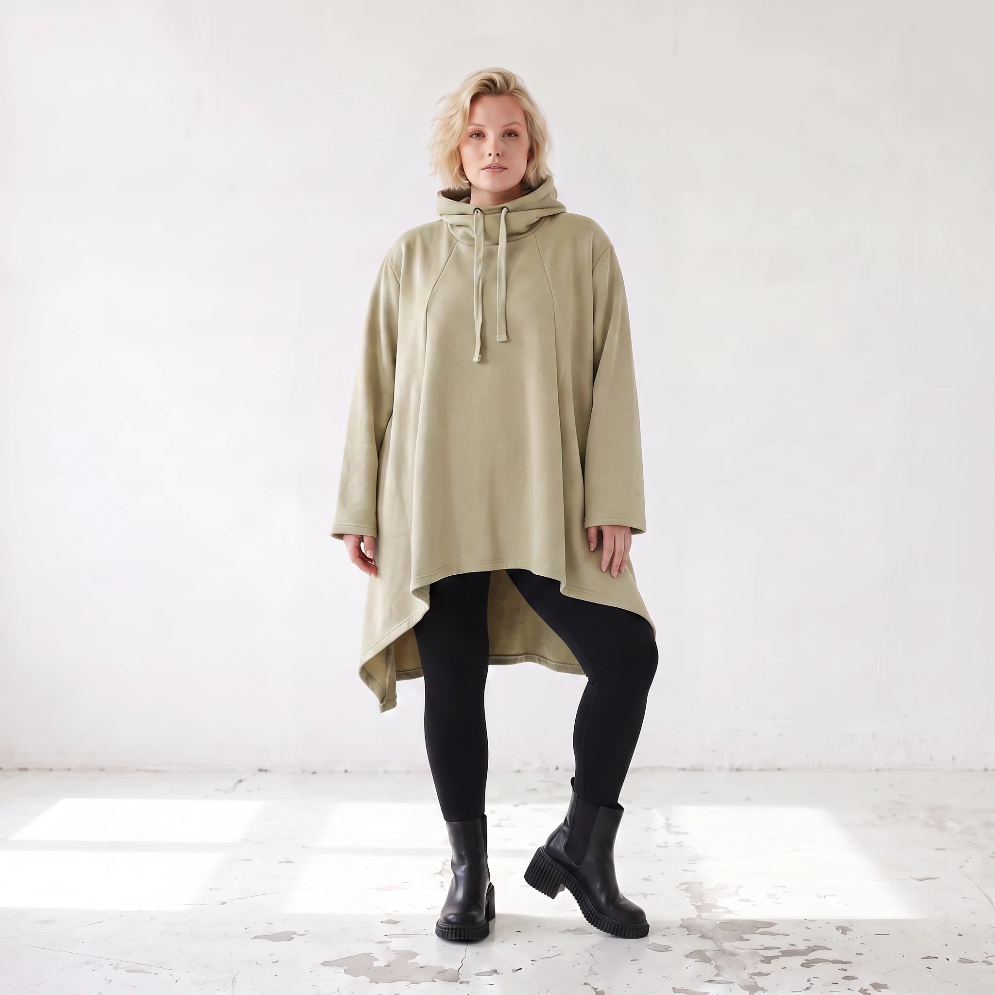 Damen Shirt Lagenlook Baumwolle Beige, Vokuhila, Langarm, Daumenloch, Oversize große Größen – Rafay
