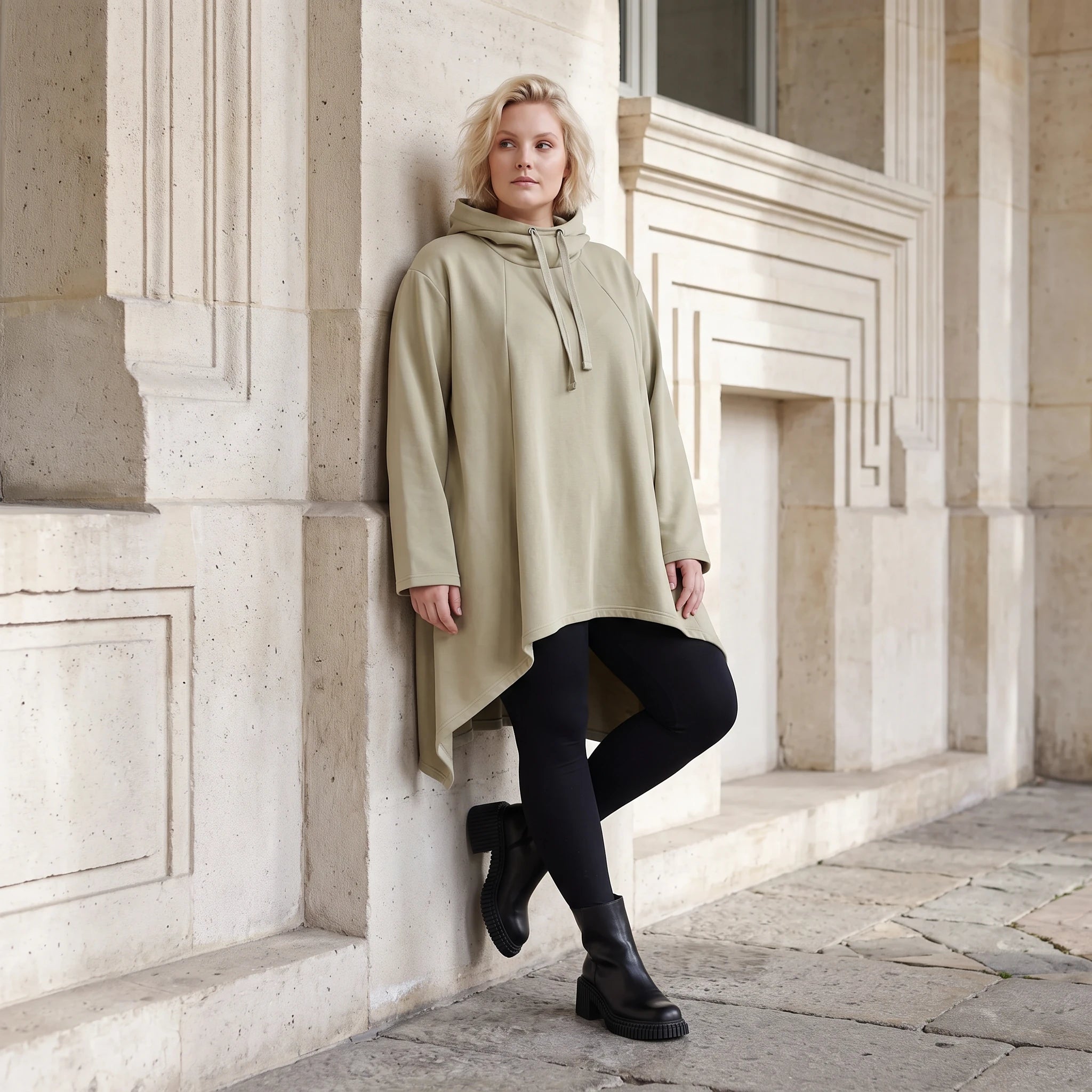 Damen Shirt Lagenlook Baumwolle Beige, Vokuhila, Langarm, Daumenloch, Oversize große Größen – Rafay