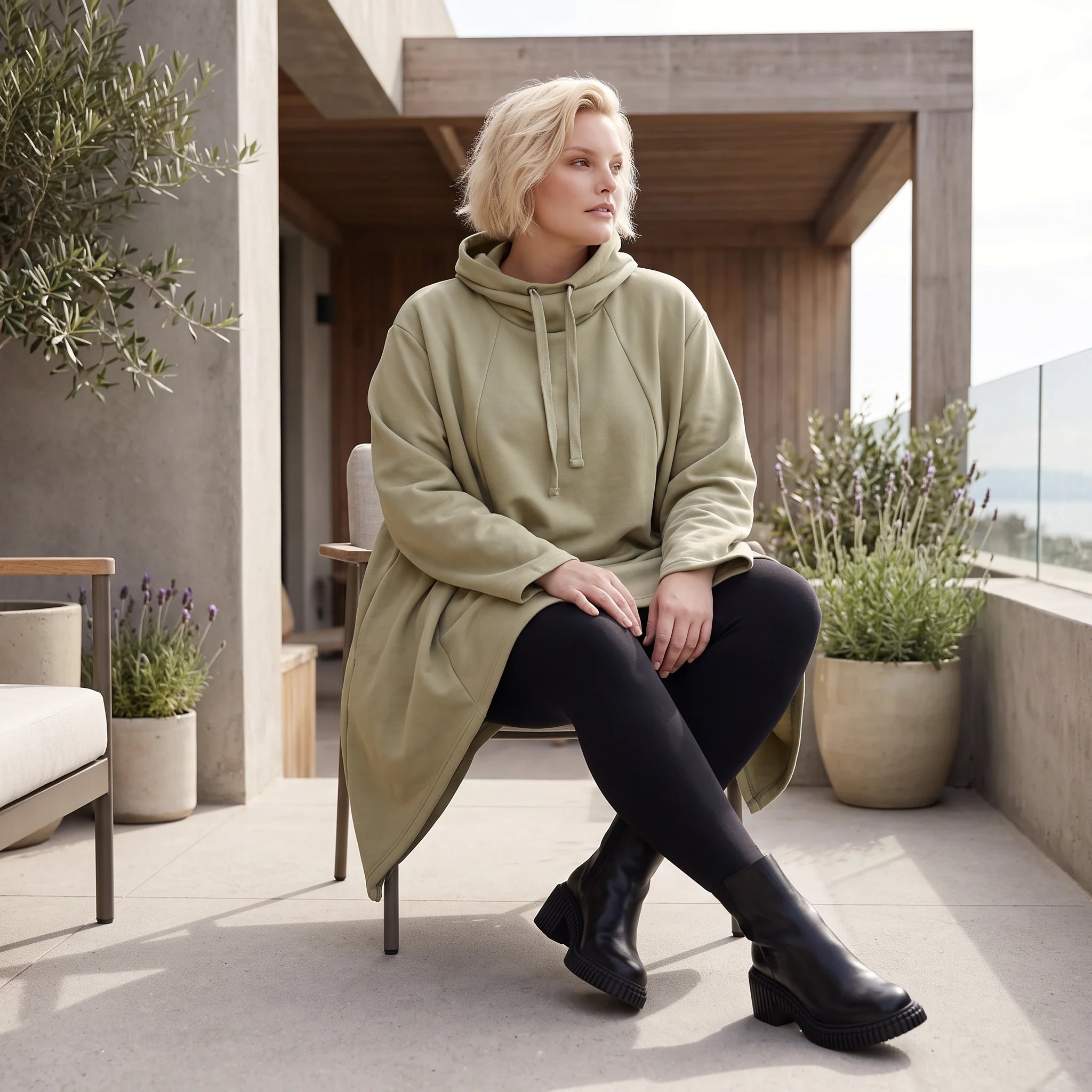 Damen Shirt Lagenlook Baumwolle Beige, Vokuhila, Langarm, Daumenloch, Oversize große Größen – Rafay