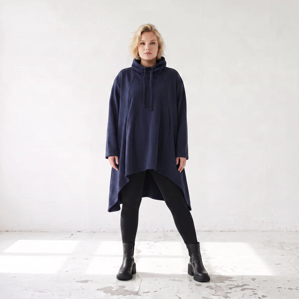 Damen Shirt Lagenlook Baumwolle Dunkelblau, Vokuhila, Langarm, Daumenloch, Oversize große Größen – Rafay