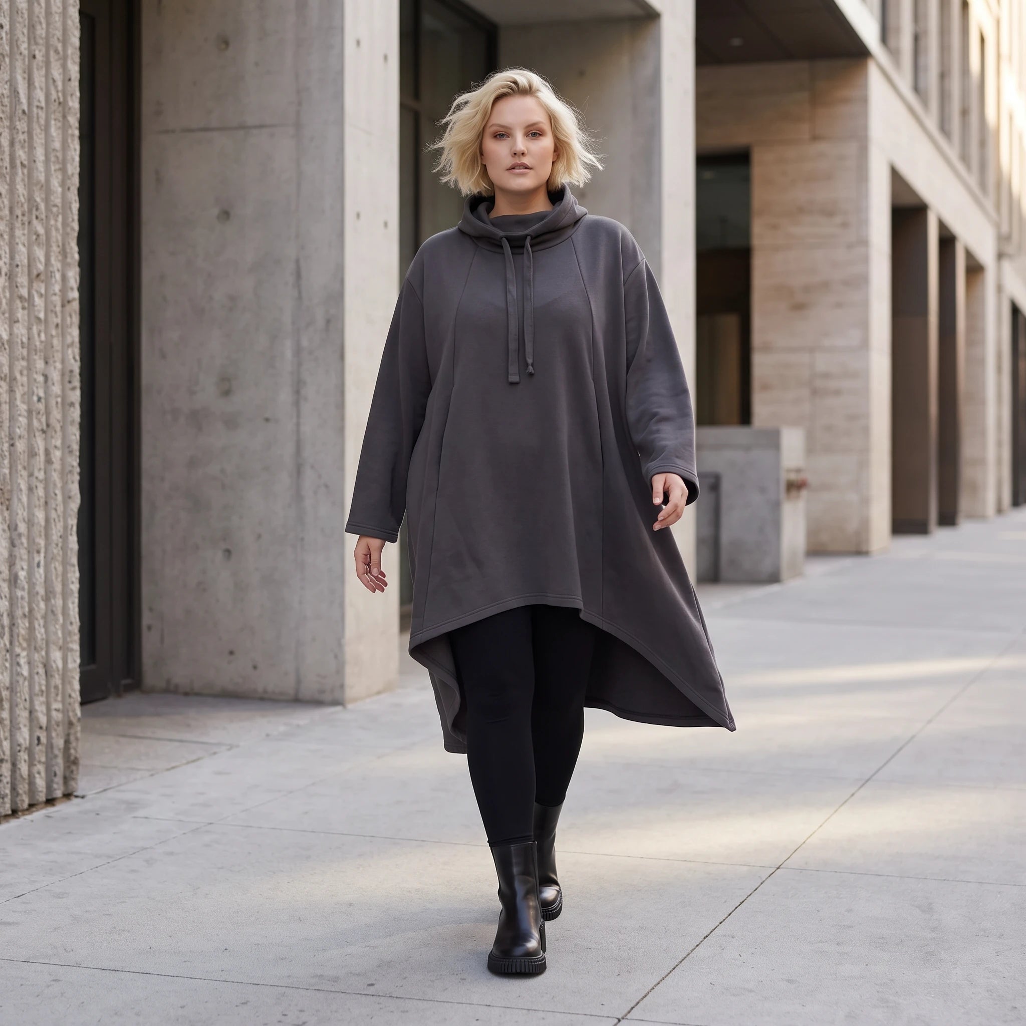 Damen Shirt Lagenlook Baumwolle Dunkelgrau, Vokuhila, Langarm, Daumenloch, Oversize große Größen – Rafay