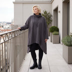 Damen Shirt Lagenlook Baumwolle Dunkelgrau, Vokuhila, Langarm, Daumenloch, Oversize große Größen – Rafay