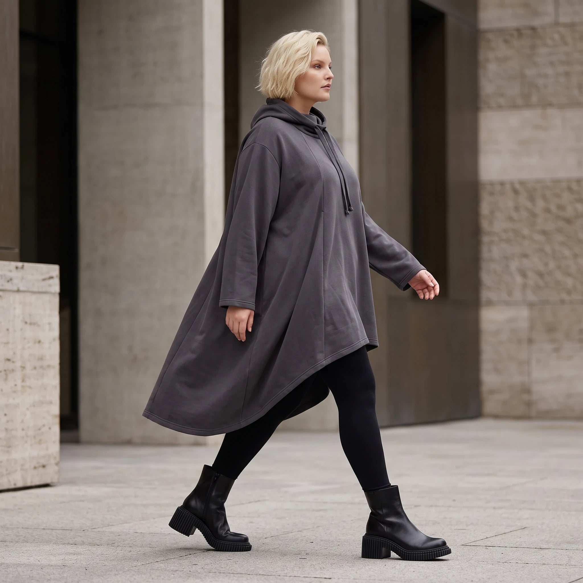 Damen Shirt Lagenlook Baumwolle Dunkelgrau, Vokuhila, Langarm, Daumenloch, Oversize große Größen – Rafay