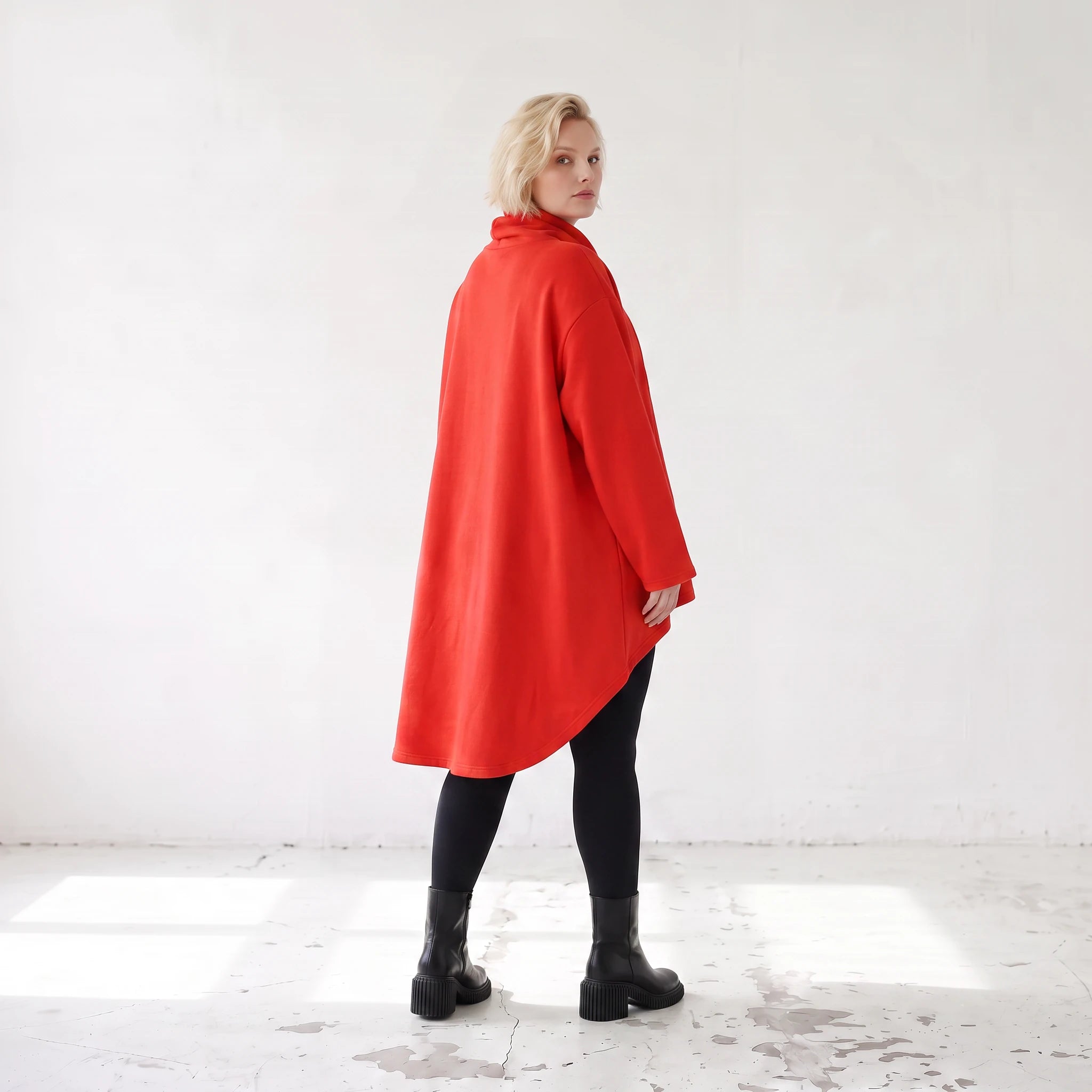 Damen Shirt Lagenlook Baumwolle Rot, Vokuhila, Langarm, Nahttaschen, Oversize große Größen – Rafay