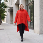 Damen Shirt Lagenlook Baumwolle Rot, Vokuhila, Langarm, Nahttaschen, Oversize große Größen – Rafay