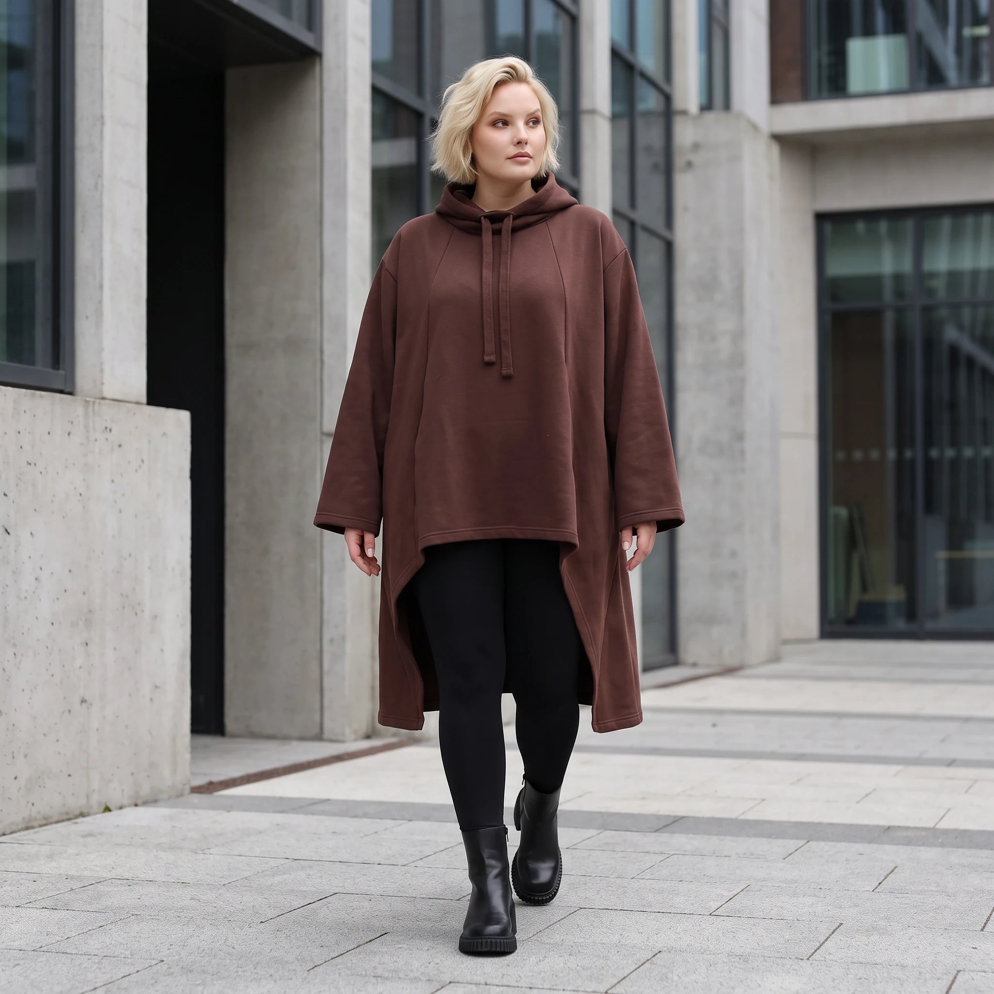 Damen Shirt Lagenlook Baumwolle Schokobraun, Vokuhila, Langarm, Daumenloch, Oversize große Größen – Rafay
