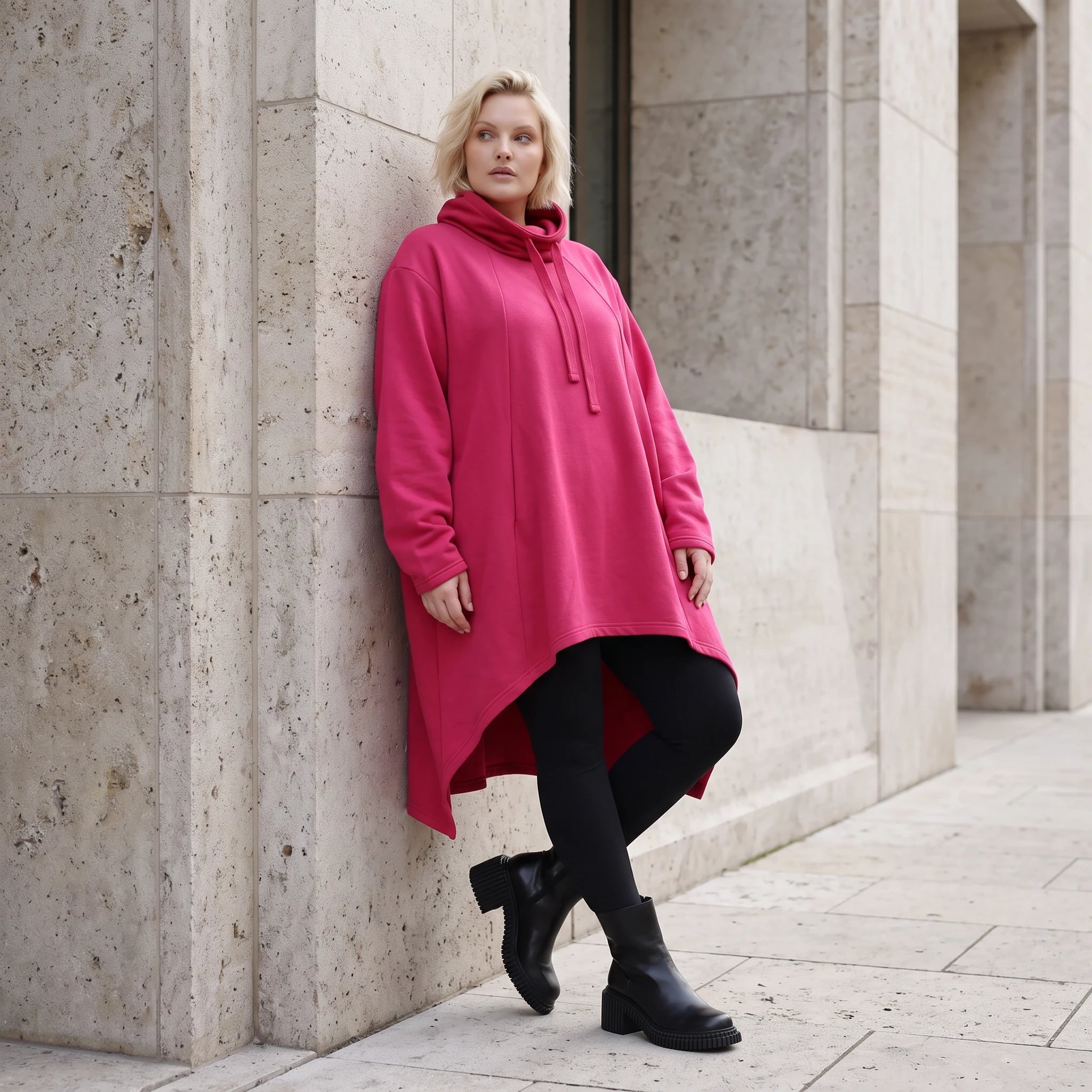 Damen Shirt Lagenlook Baumwolle Pink, Vokuhila, Langarm, Daumenloch, Oversize große Größen – Rafay