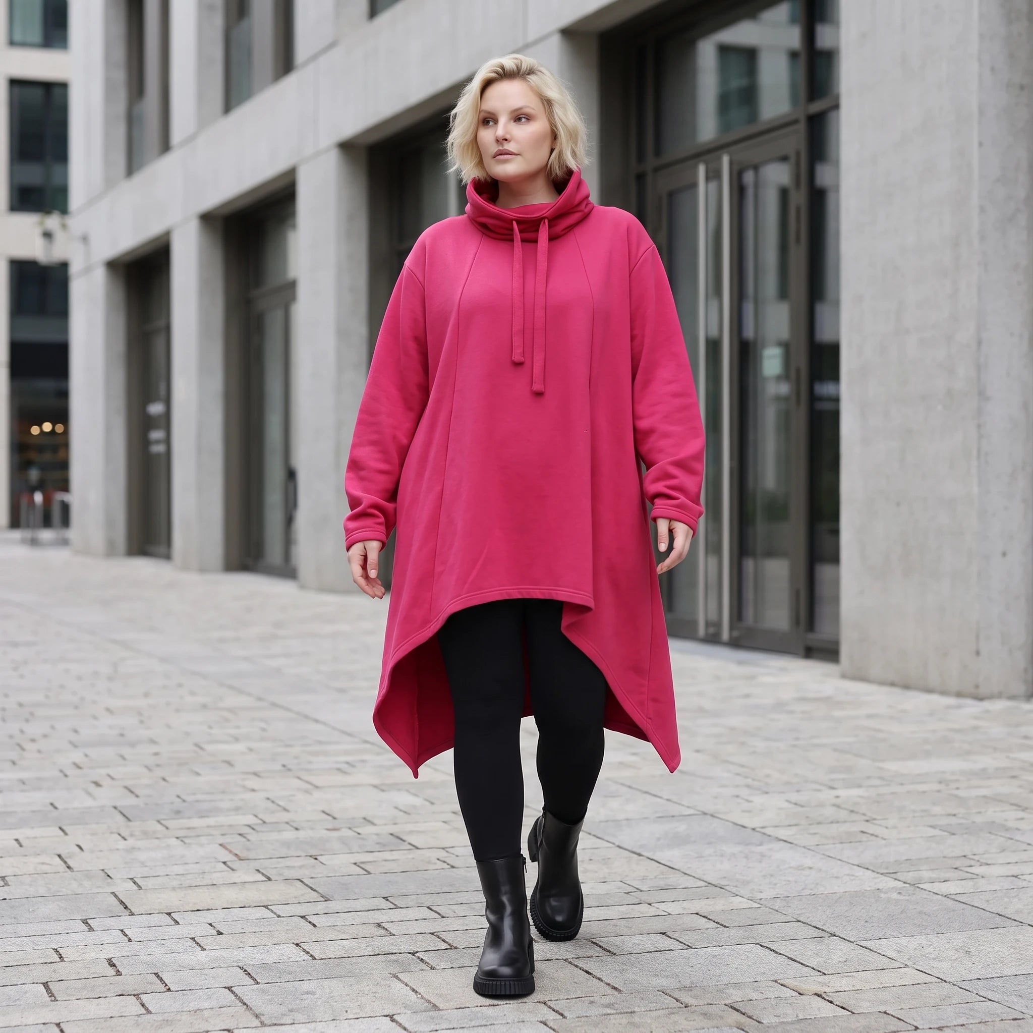 Damen Shirt Lagenlook Baumwolle Pink, Vokuhila, Langarm, Daumenloch, Oversize große Größen – Rafay