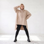 Damen Shirt Lagenlook Baumwolle Sand, Vokuhila, Langarm, Daumenloch, Oversize große Größen – Rafay