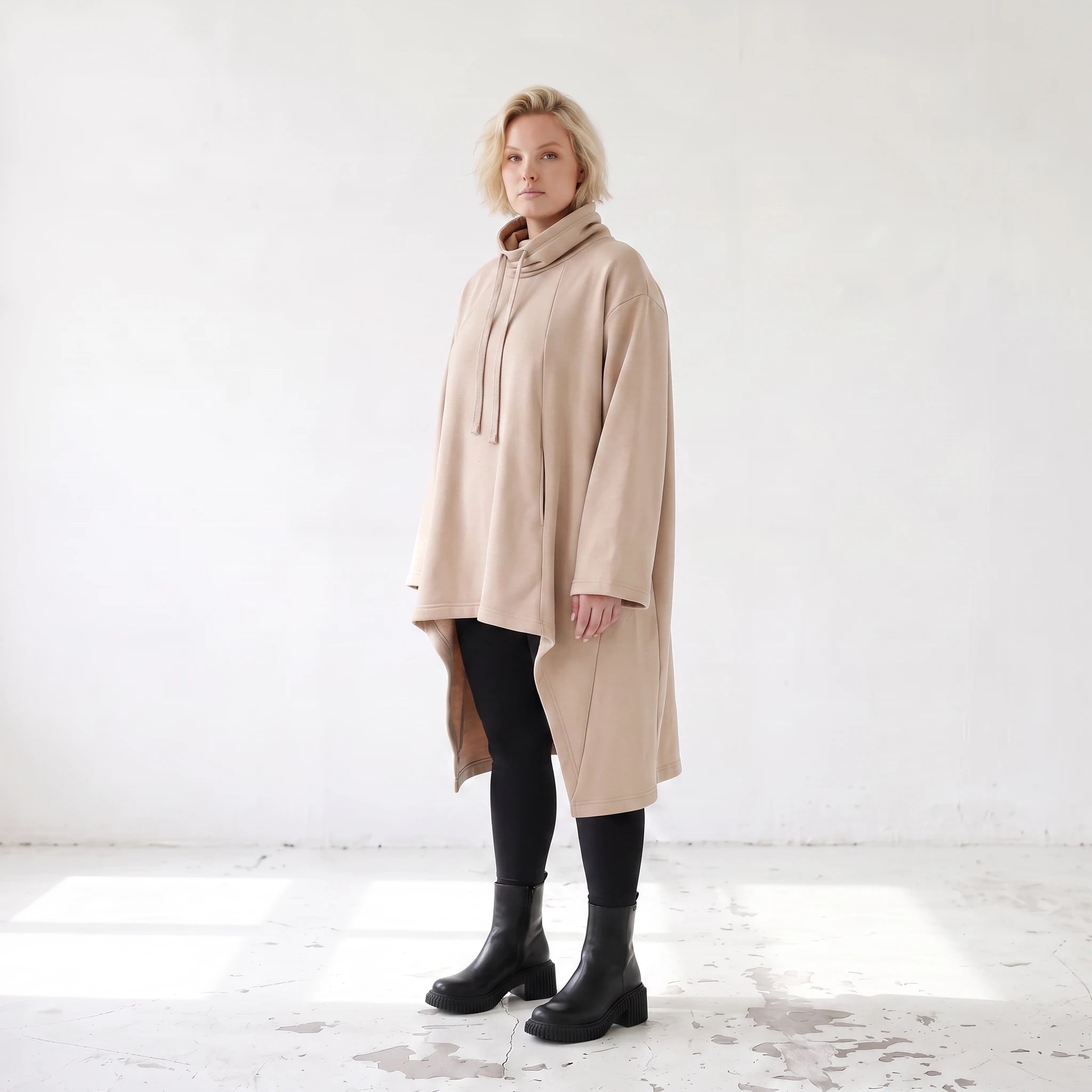 Damen Shirt Lagenlook Baumwolle Sand, Vokuhila, Langarm, Daumenloch, Oversize große Größen – Rafay