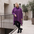 Damen Shirt Lagenlook Baumwolle Lila, Vokuhila, Langarm, Nahttaschen, Oversize große Größen – Rafay