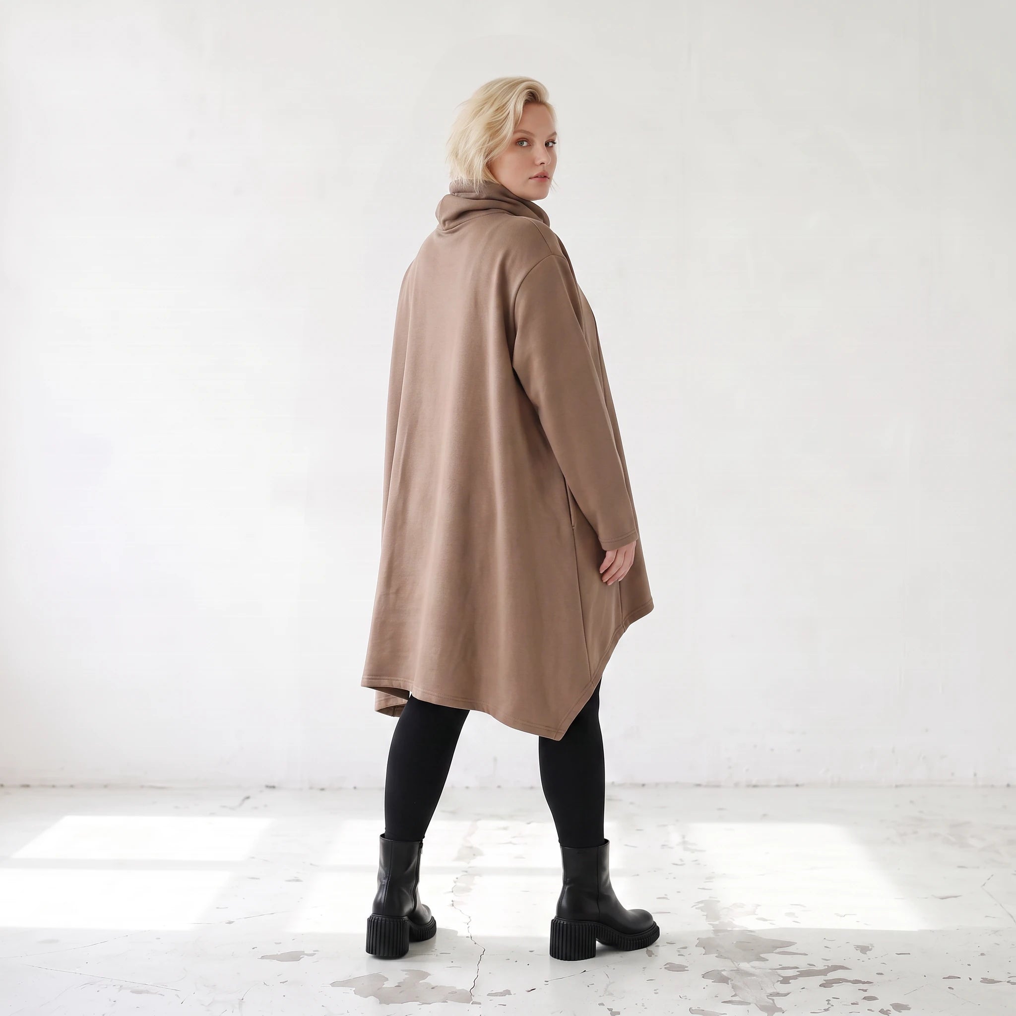Damen Shirt Lagenlook Baumwolle Braun, Vokuhila, Langarm, Daumenloch, Oversize große Größen – Rafay