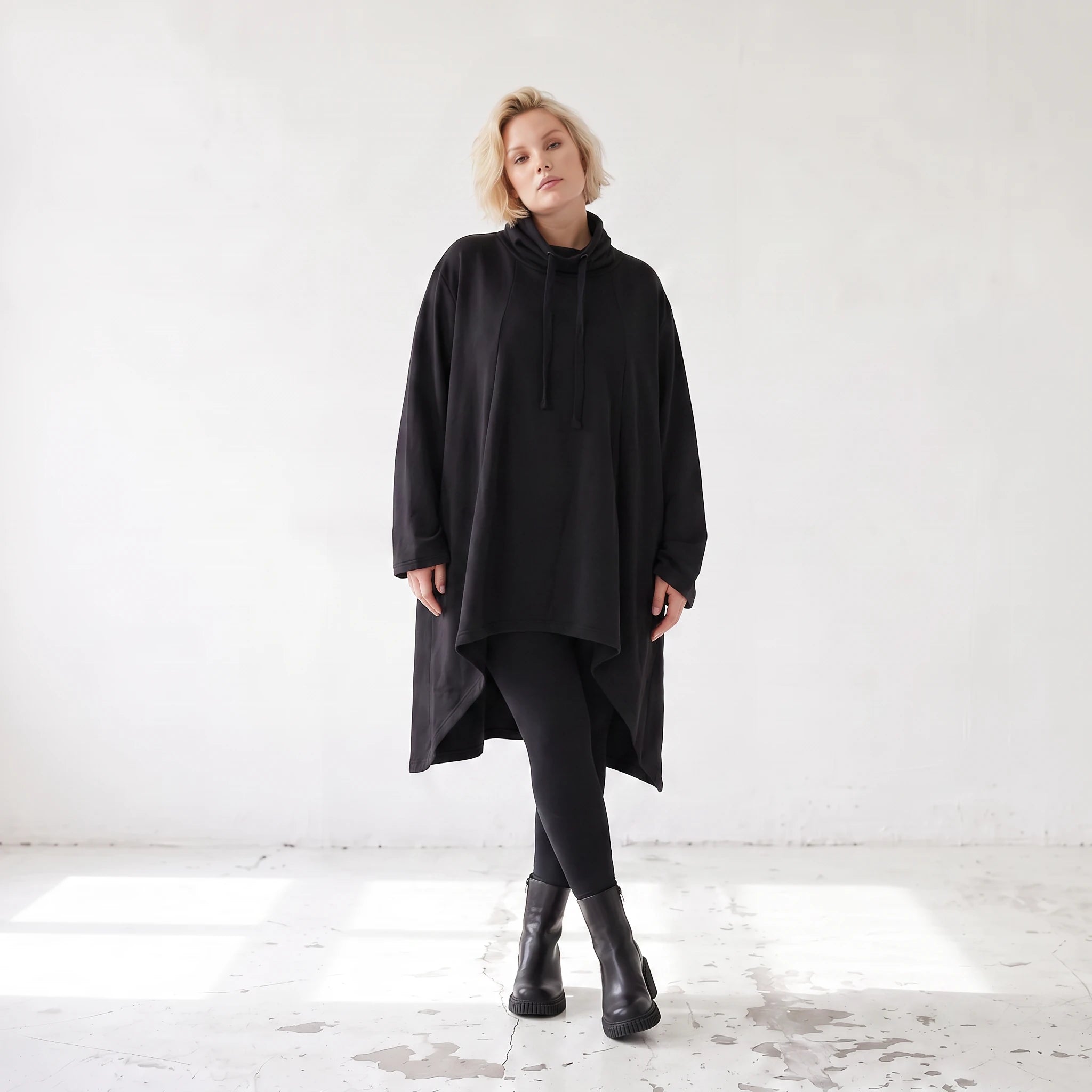 Damen Shirt Lagenlook Baumwolle Schwarz, Vokuhila, Langarm, Daumenloch, Oversize große Größen – Rafay