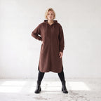 Kapuzenjacke in Schokobraun aus Baumwolle mit geradem Schnitt aus weichem French Terry