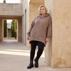 Damen Hoody Lagenlook Baumwolle Braun, gerundeter Schnitt, Kapuze, Oversize große Größen – Rafay