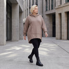 Damen Hoody Lagenlook Baumwolle Braun, gerundeter Schnitt, Kapuze, Oversize große Größen – Rafay