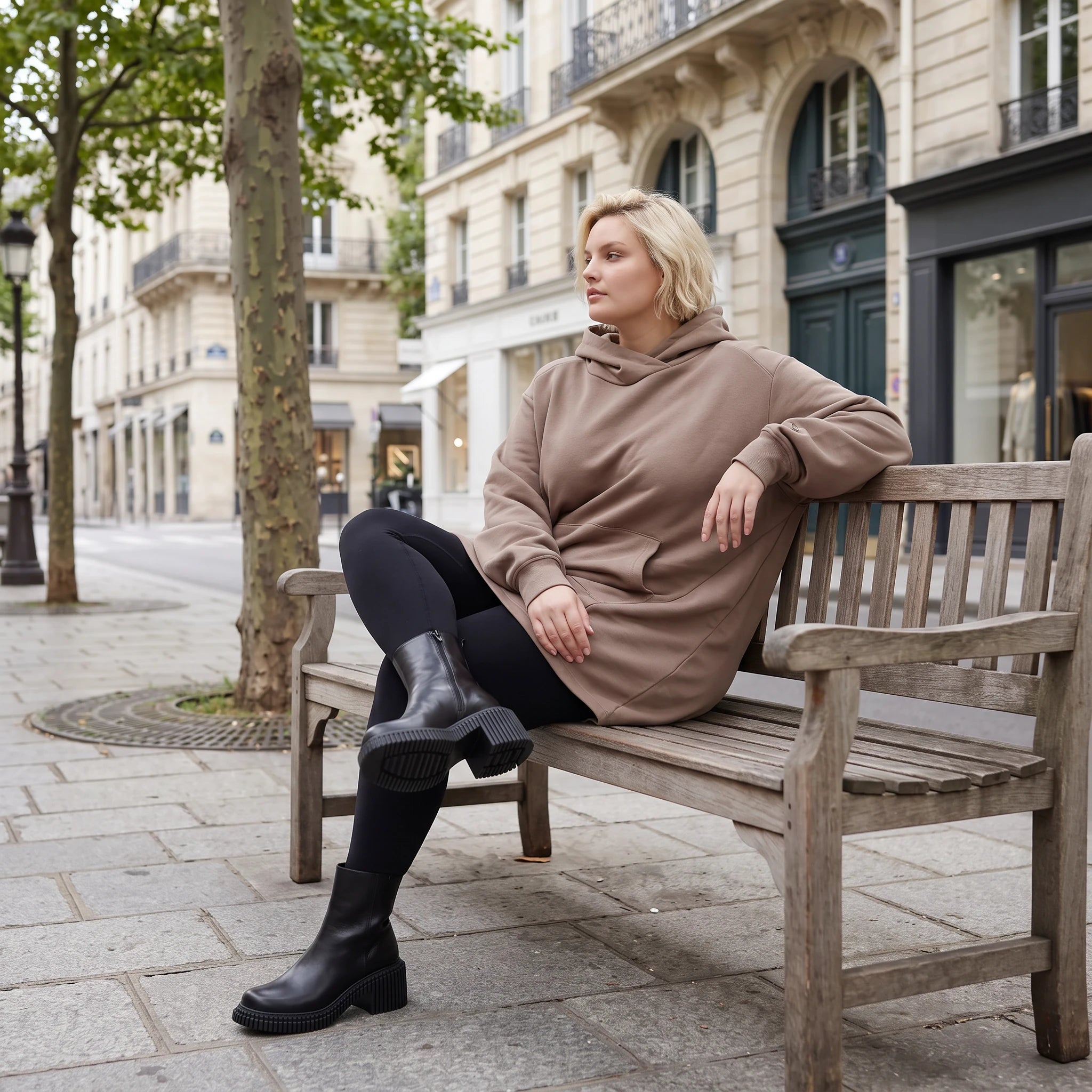 Damen Hoody Lagenlook Baumwolle Braun, gerundeter Schnitt, Kapuze, Oversize große Größen – Rafay