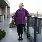Damen Hoody Lagenlook Baumwolle Lila, gerundeter Schnitt, 7/8-Arm, Kängurutasche, Oversize große Größen – Rafay