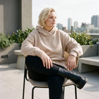 Damen Hoody Lagenlook Baumwolle Sand, gerundeter Schnitt, 7/8-Arm, Kängurutasche, Oversize große Größen – Rafay