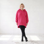 Damen Hoody Lagenlook Baumwolle Pink, gerundeter Schnitt, Kängurutasche, Oversize große Größen – Rafay