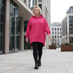 Damen Hoody Lagenlook Baumwolle Pink, gerundeter Schnitt, Kängurutasche, Oversize große Größen – Rafay