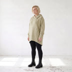 Damen Hoody Lagenlook Baumwolle Beige, gerundeter Schnitt, 7/8-Arm, Kängurutasche, Oversize große Größen – Rafay