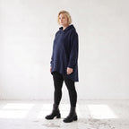 Damen Hoody Lagenlook Baumwolle Dunkelblau, gerundeter Schnitt, Kapuze, Oversize große Größen – Rafay