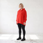 Damen Hoody Lagenlook Baumwolle Rot, gerundeter Schnitt, 7/8-Arm, Kängurutasche, Oversize große Größen – Rafay