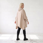 Damen Poncho Lagenlook Baumwolle Sand, kastiger Schnitt, Kapuze, Oversize große Größen – Rafay