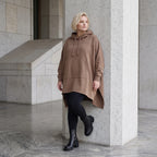 Damen Poncho Lagenlook Baumwolle Braun, kastiger Schnitt, Kapuze, Oversize große Größen – Rafay