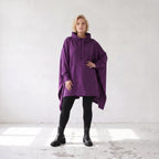 Damen Poncho Lagenlook Baumwolle Lila, kastiger Schnitt, Kapuze, Oversize große Größen – Rafay
