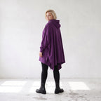 Damen Poncho Lagenlook Baumwolle Lila, kastiger Schnitt, Kapuze, Oversize große Größen – Rafay