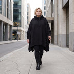 Damen Poncho Lagenlook Baumwolle Schwarz, kastiger Schnitt, Kapuze, Oversize große Größen – Rafay
