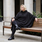 Damen Poncho Lagenlook Baumwolle Schwarz, kastiger Schnitt, Kapuze, Oversize große Größen – Rafay