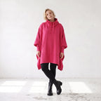 Damen Poncho Lagenlook Baumwolle Pink, kastiger Schnitt, Kapuze, Oversize große Größen – Rafay