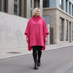 Damen Poncho Lagenlook Baumwolle Pink, kastiger Schnitt, Kapuze, Oversize große Größen – Rafay
